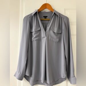 Ann Taylor Light Gray Silk-Blend Buttonless Blouse